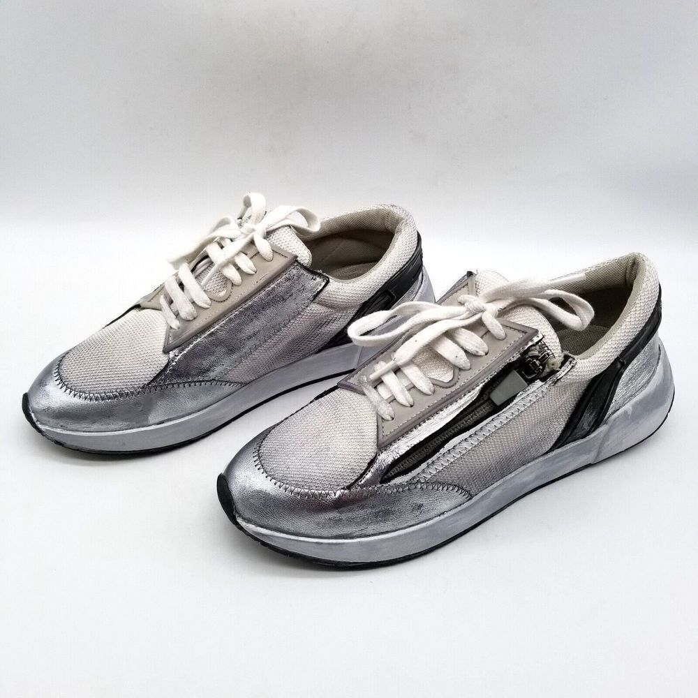 Franco Sarto Women Silver Imperial Distressed Sneakers 6.5 - Picture 2 of 8